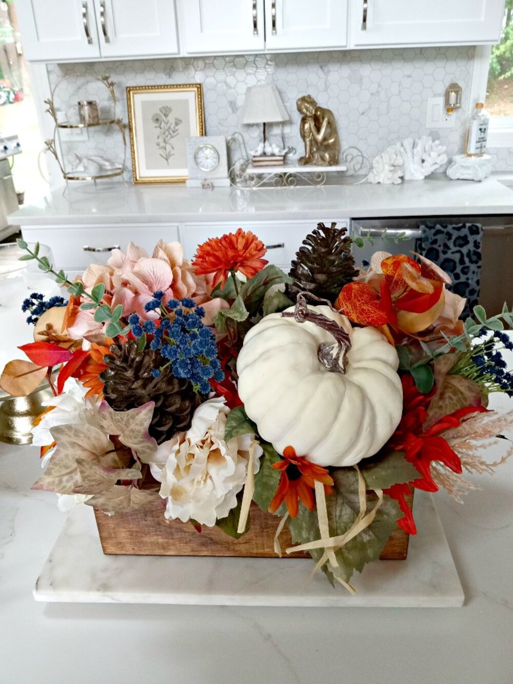 NEW! EXQUISITE Rustic FARMHOUSE Fall FLORAL BOX DECOR